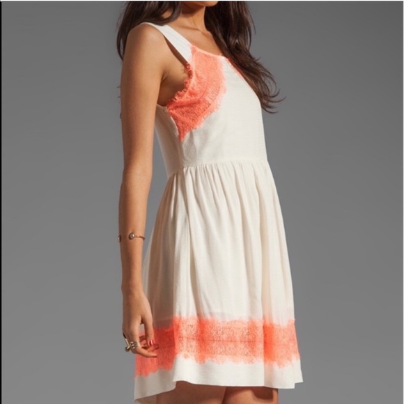 Free People Georgia Cream and Coral Neon Lace Dress - Picture 5 of 8